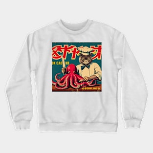 Vintage Cat Chef Cooking Giant Octopus Crewneck Sweatshirt